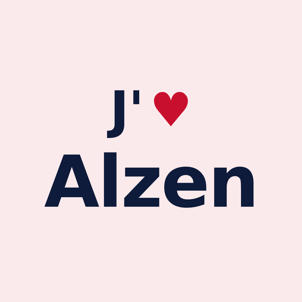 Magnet personnalisé Alzen — design « J'aime Alzen » imprimé sur le magnet