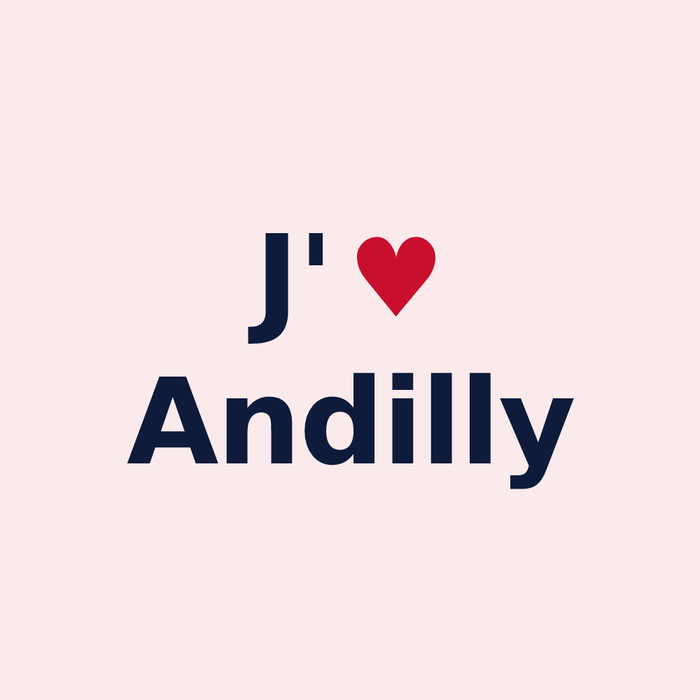 Magnet personnalisé Andilly — design « J'aime Andilly » imprimé sur le magnet