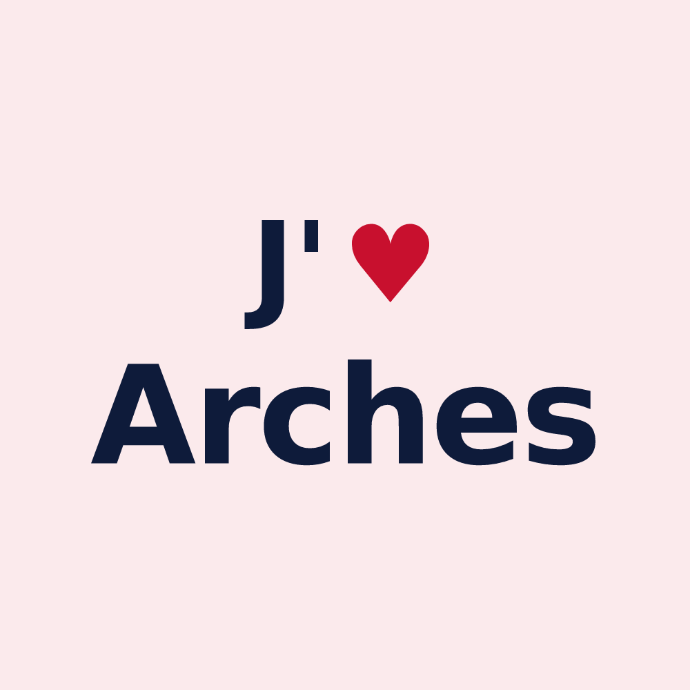 Magnet personnalisé Arches — design « J'aime Arches » imprimé sur le magnet