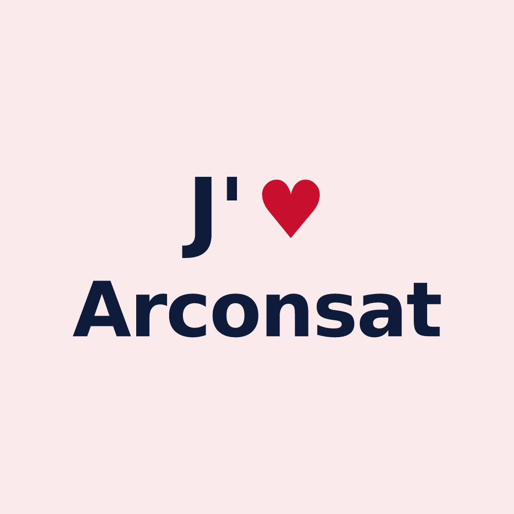 Magnet personnalisé Arconsat — design « J'aime Arconsat » imprimé sur le magnet