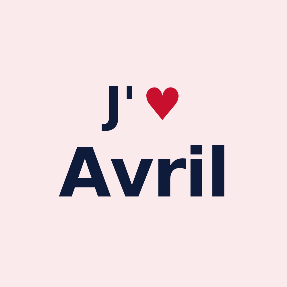 Magnet personnalisé Avril — design « J'aime Avril » imprimé sur le magnet