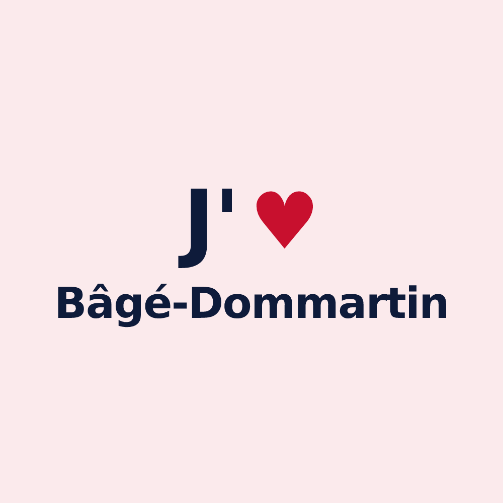 Magnet personnalisé Bâgé-Dommartin — design J'aime Bâgé-Dommartin