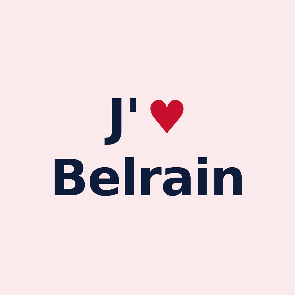 Magnet personnalisé Belrain — design « J'aime Belrain » imprimé sur le magnet