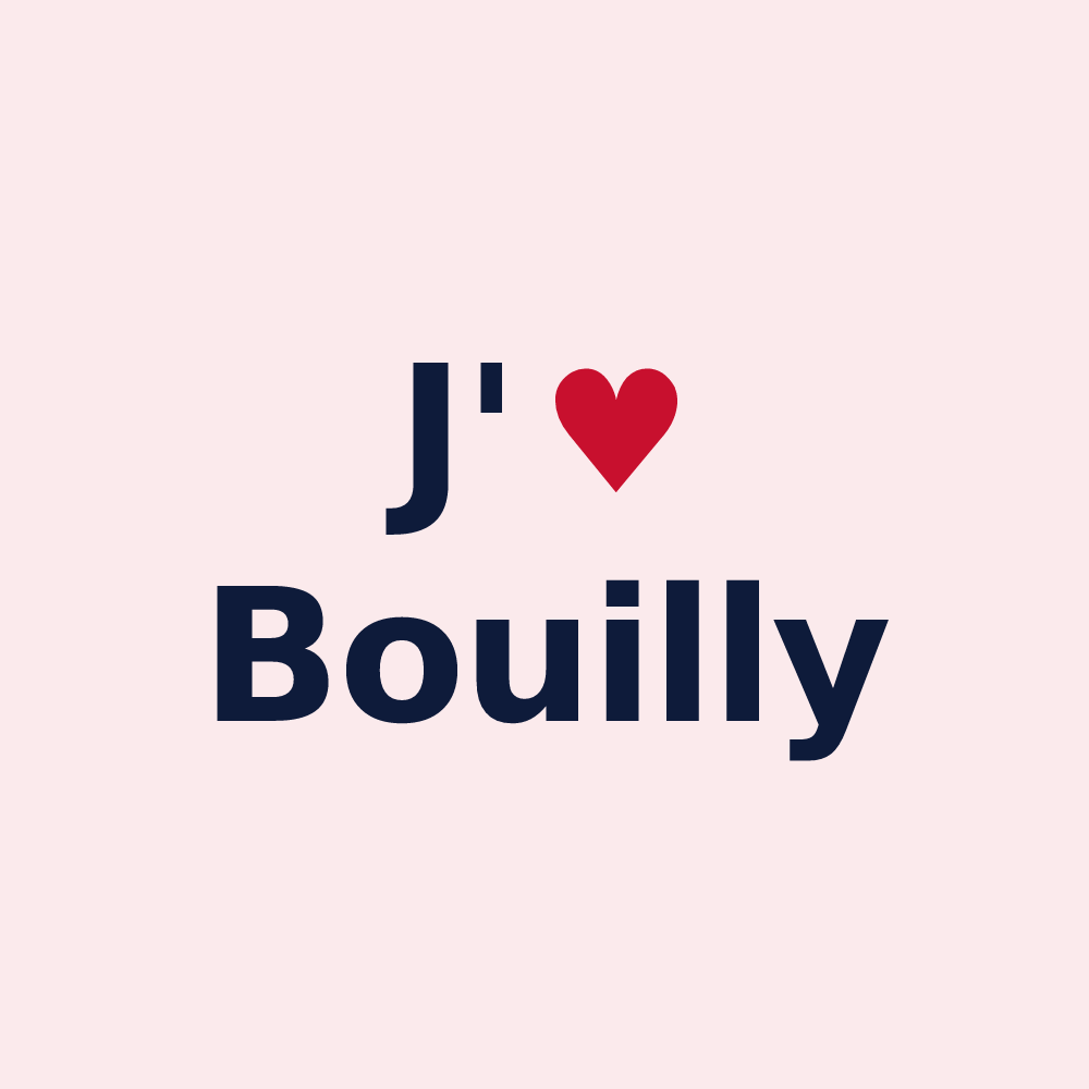 Magnet personnalisé Bouilly — design « J'aime Bouilly » imprimé sur le magnet