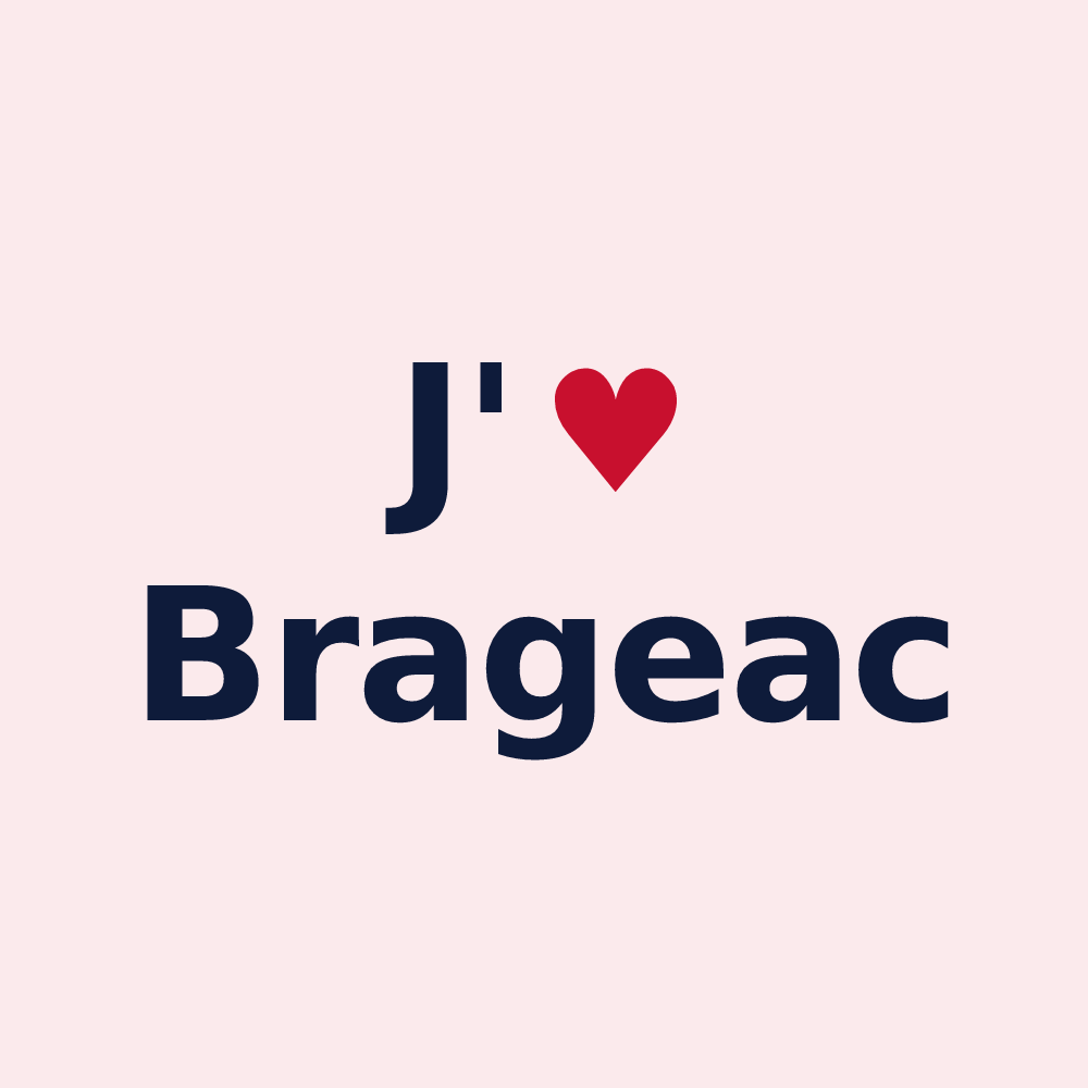 Magnet personnalisé Brageac — design « J'aime Brageac » imprimé sur le magnet