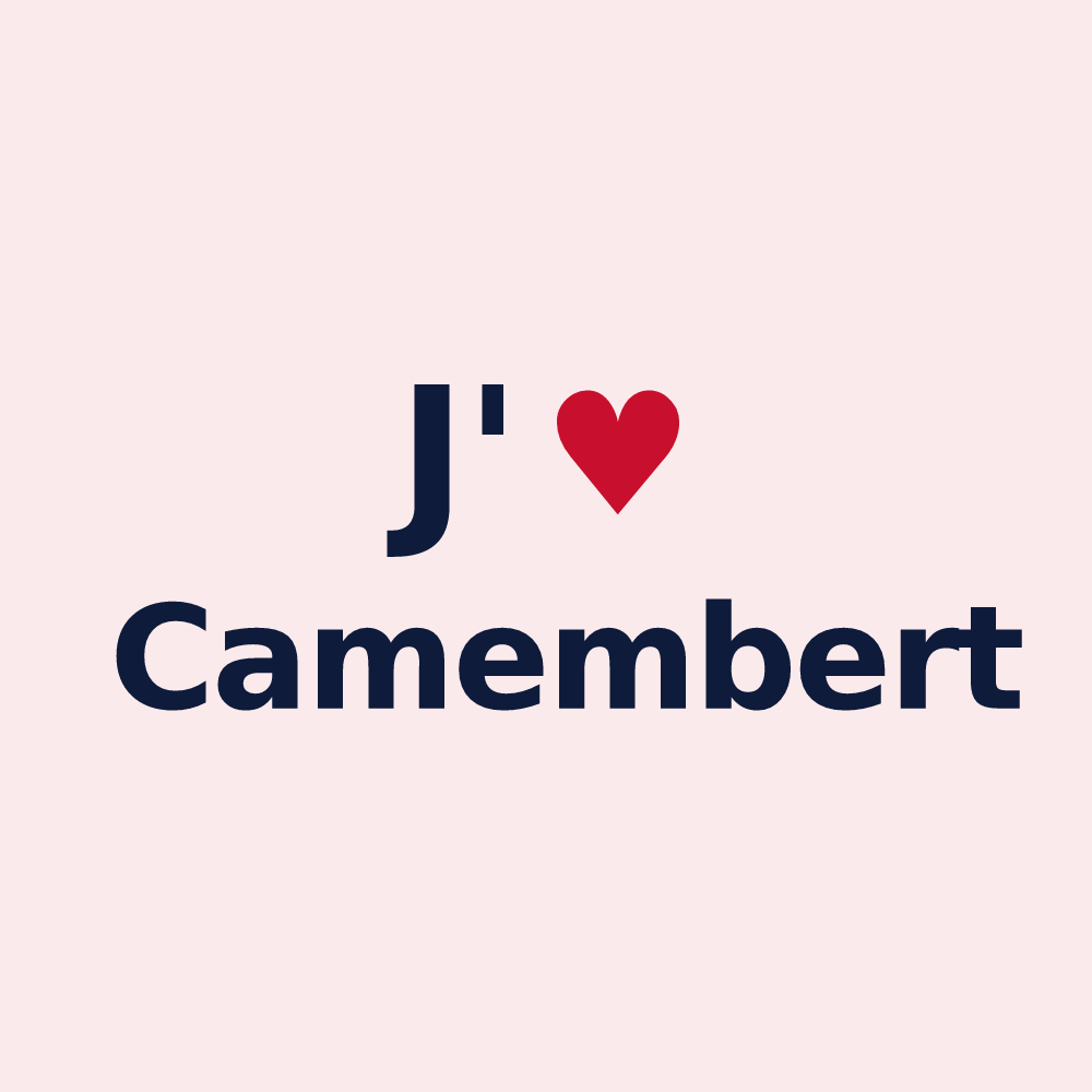 Magnet personnalisé Camembert — design « J'aime Camembert » imprimé sur le magnet