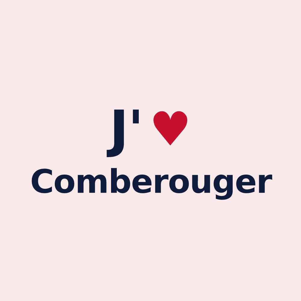 Magnet personnalisé Comberouger — design « J'aime Comberouger » imprimé sur le magnet