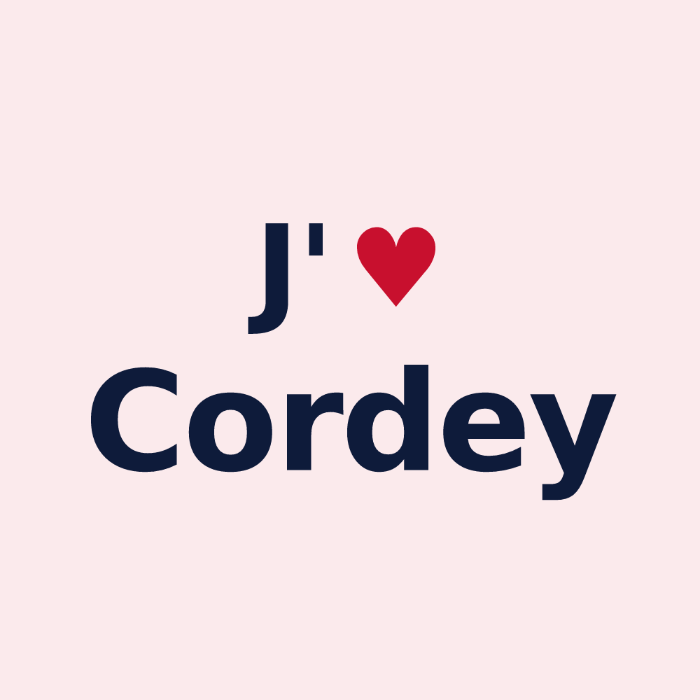 Magnet personnalisé Cordey — design « J'aime Cordey » imprimé sur le magnet