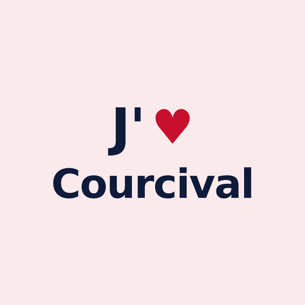 Magnet personnalisé Courcival — design « J'aime Courcival » imprimé sur le magnet