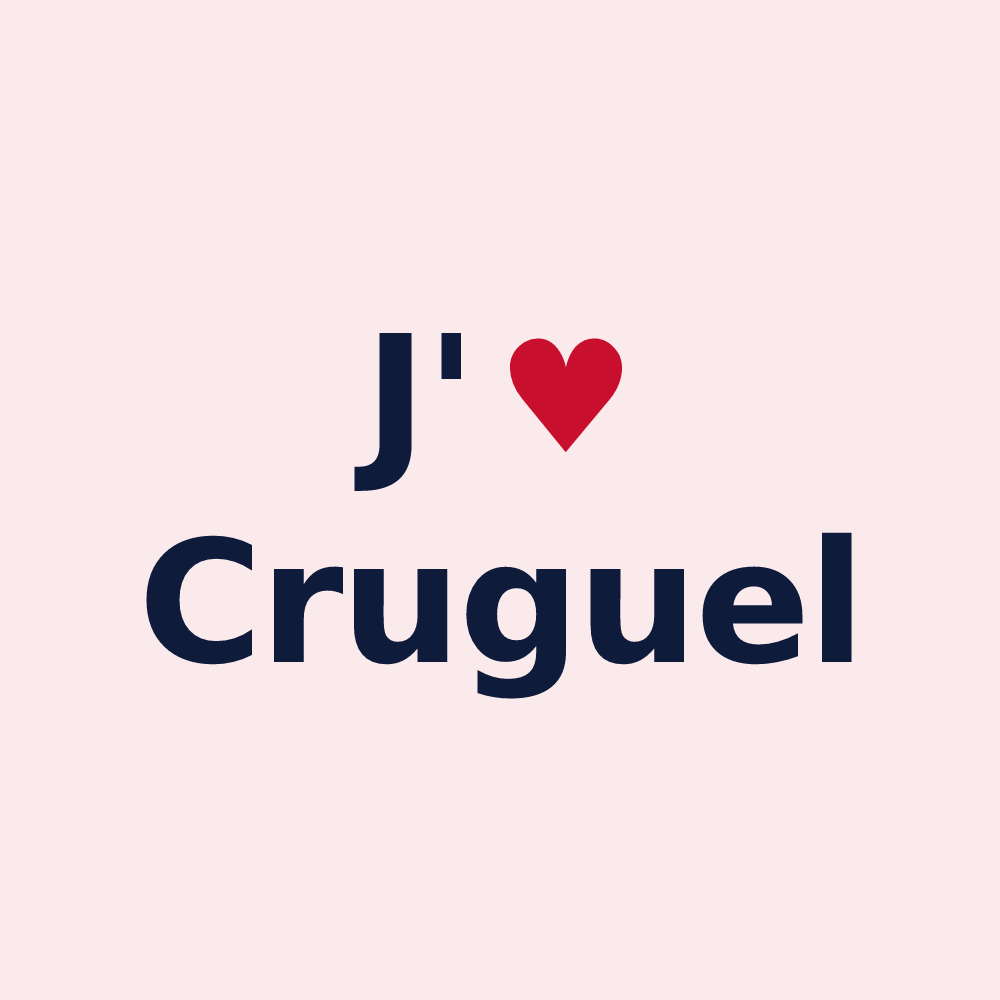 Magnet personnalisé Cruguel — design « J'aime Cruguel » imprimé sur le magnet