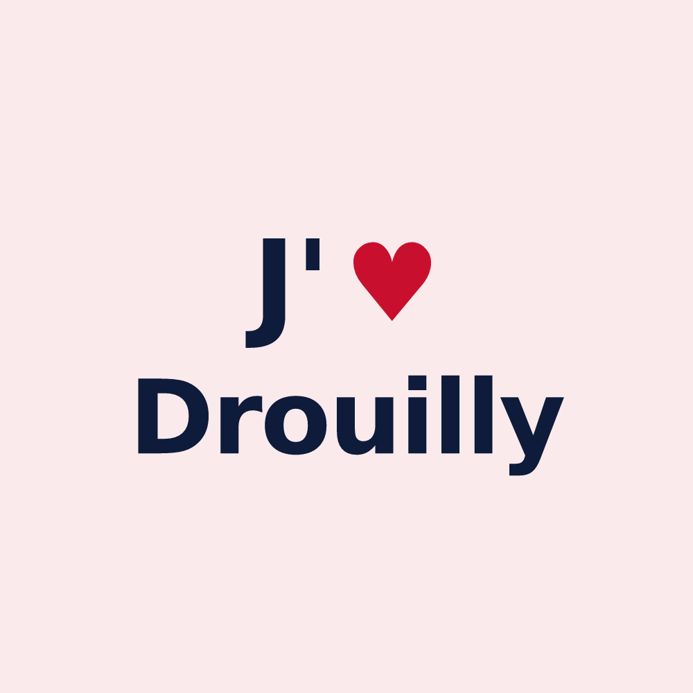 Magnet personnalisé Drouilly — design J'aime Drouilly