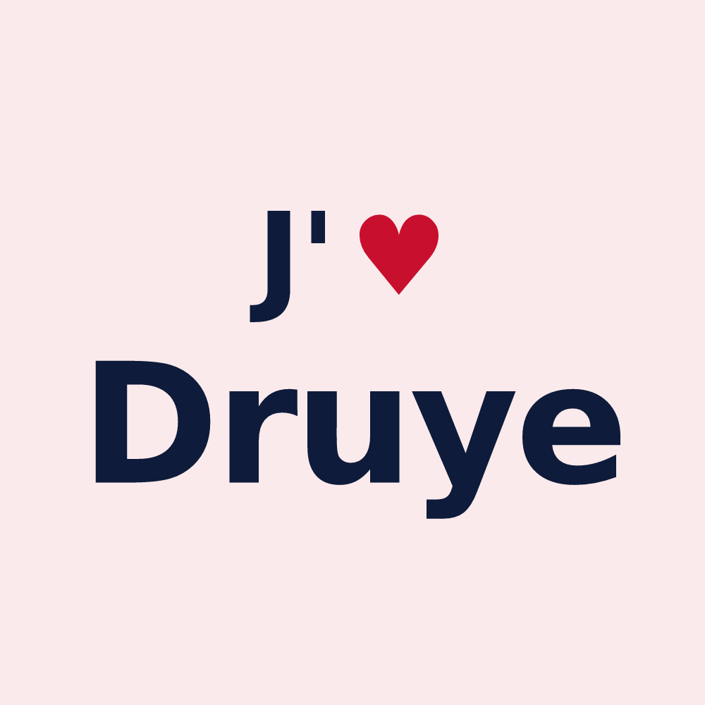 Magnet personnalisé Druye — design « J'aime Druye » imprimé sur le magnet