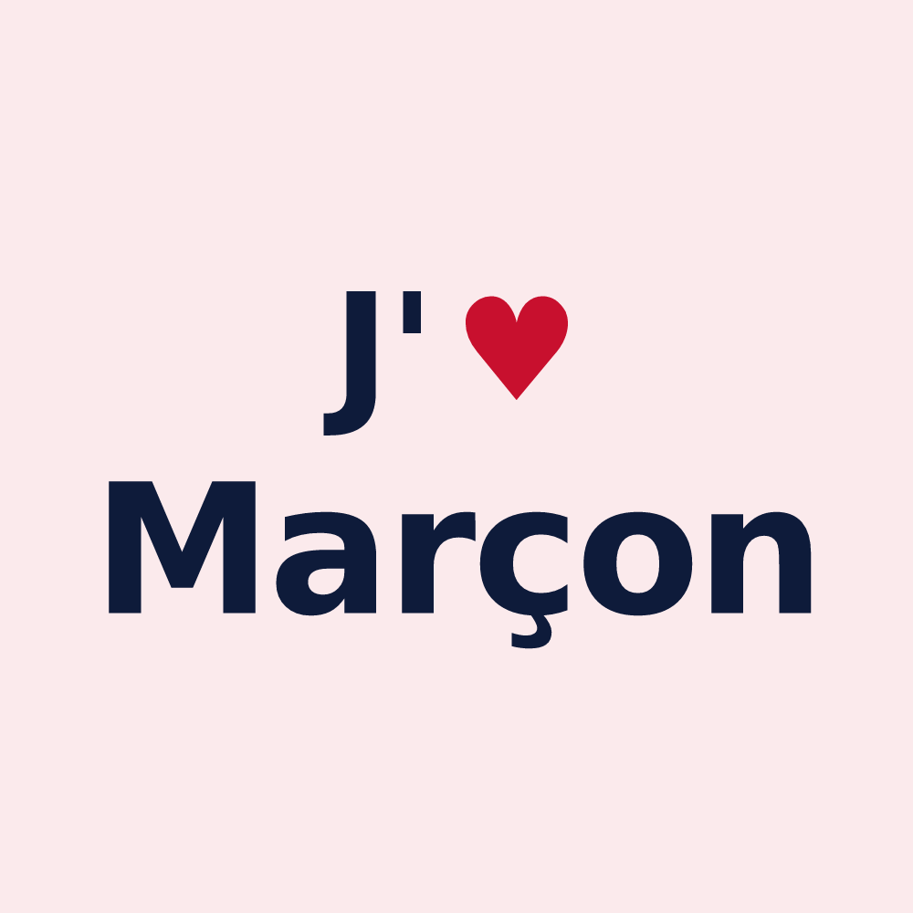 Magnet personnalisé Marçon — design « J'aime Marçon » imprimé sur le magnet