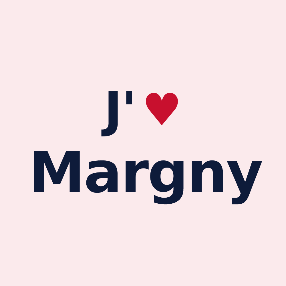 Magnet personnalisé Margny — design « J'aime Margny » imprimé sur le magnet