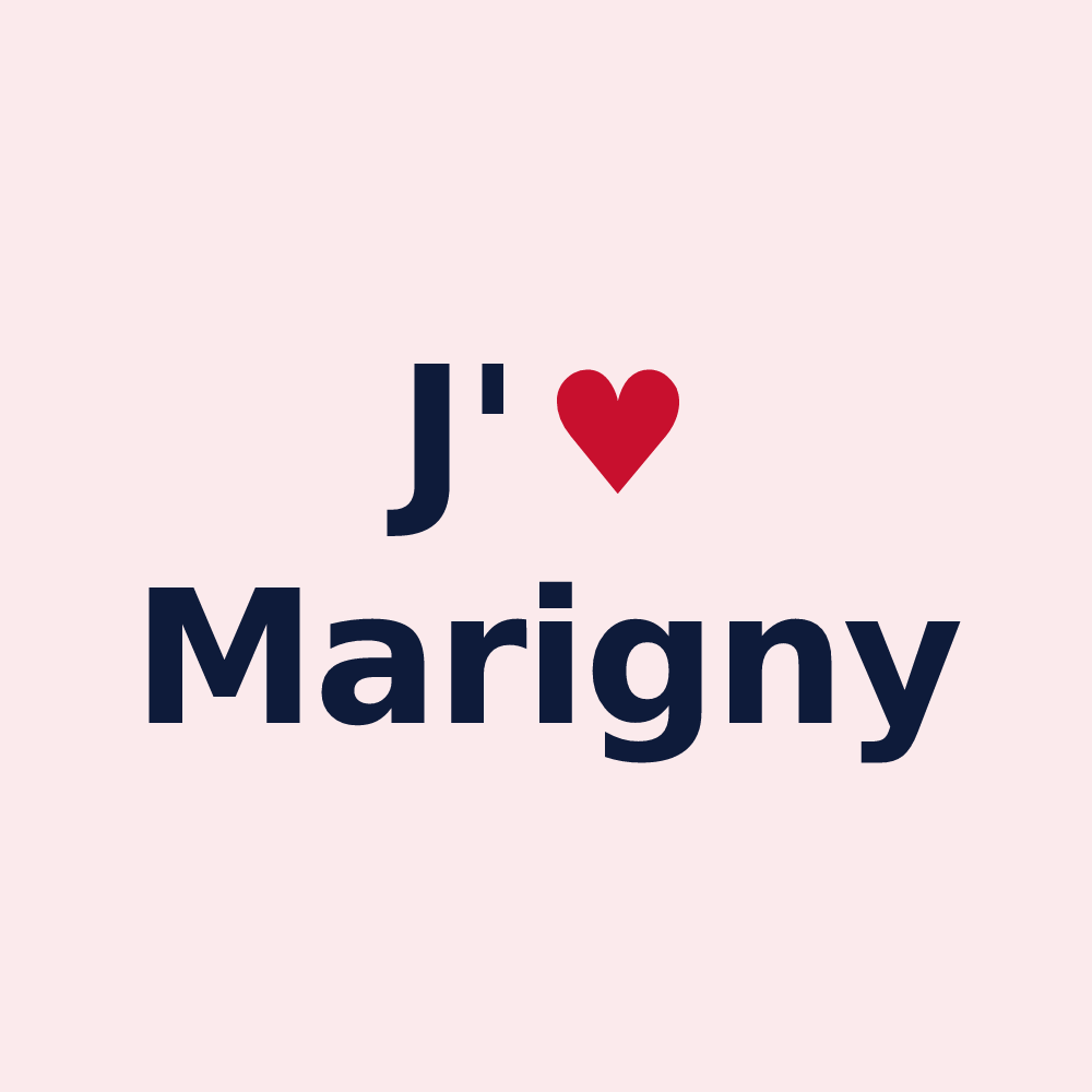 Magnet personnalisé Marigny — design « J'aime Marigny » imprimé sur le magnet