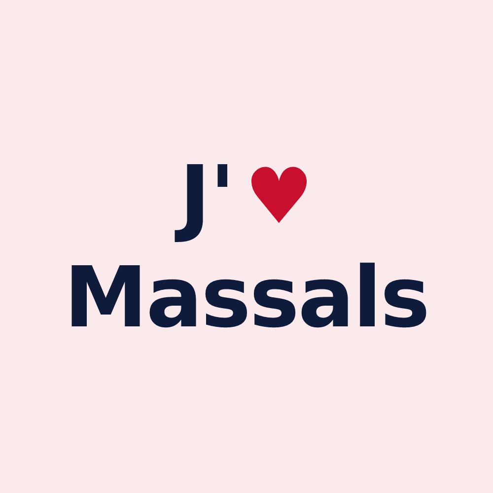 Magnet personnalisé Massals — design « J'aime Massals » imprimé sur le magnet