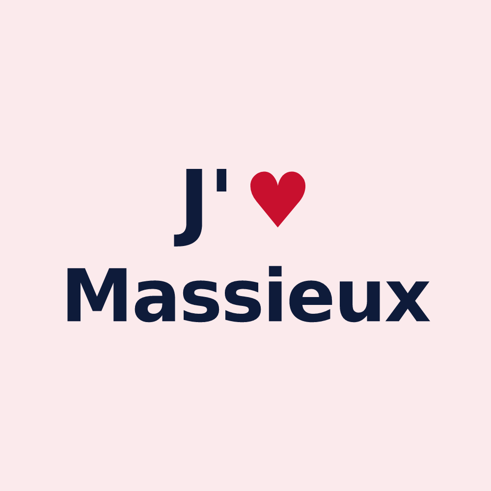 Magnet personnalisé Massieux — design « J'aime Massieux » imprimé sur le magnet