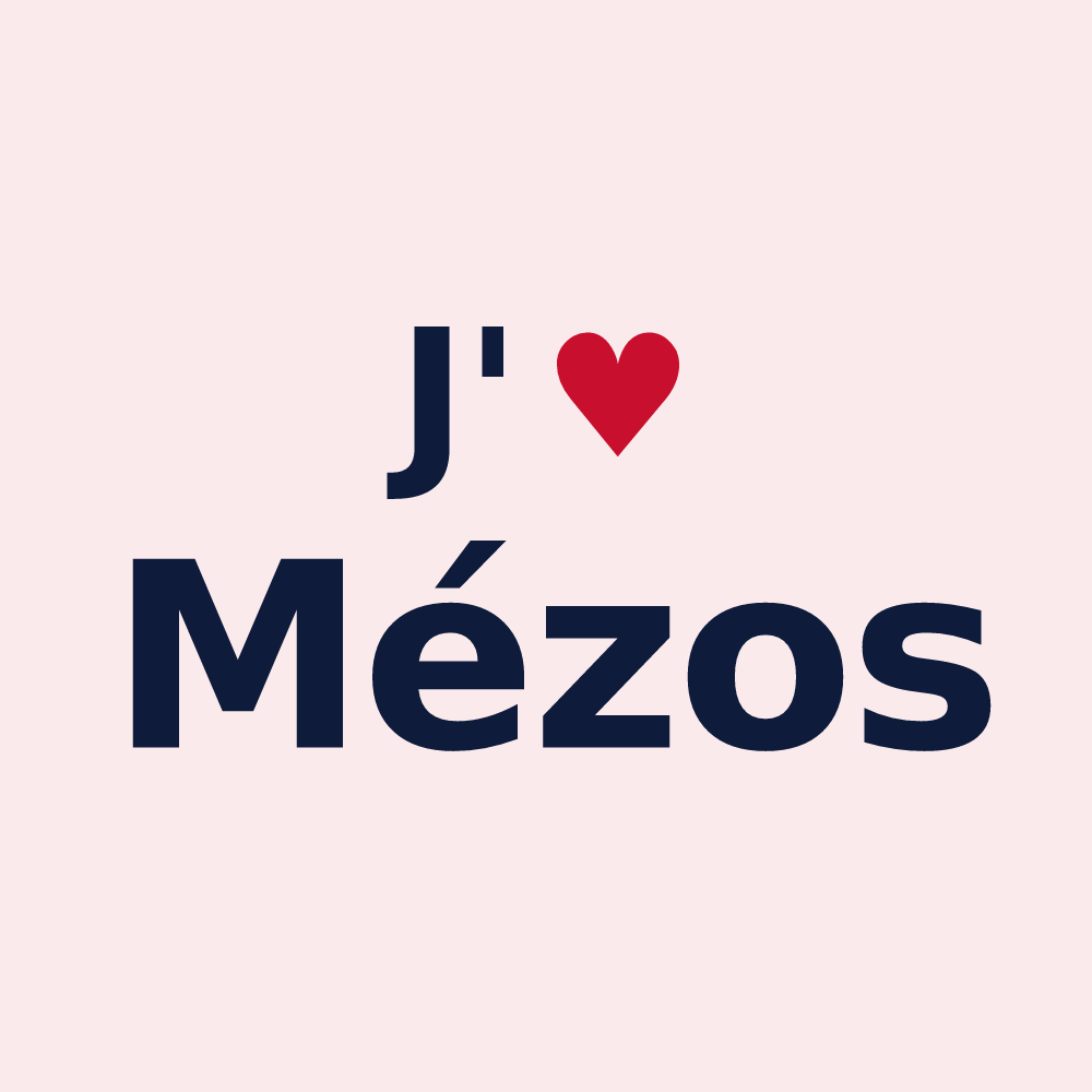 Magnet personnalisé Mézos — design « J'aime Mézos » imprimé sur le magnet