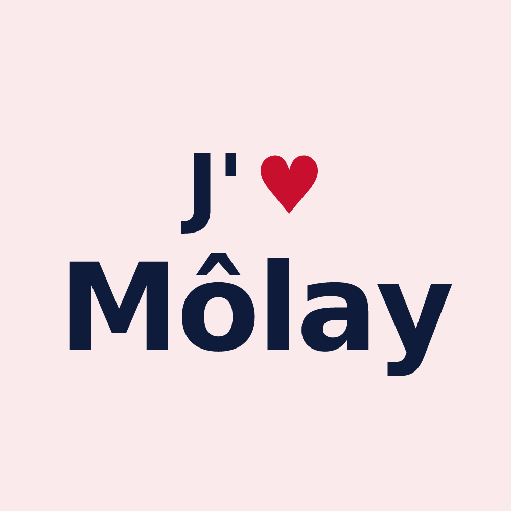 Magnet personnalisé Môlay — design « J'aime Môlay » imprimé sur le magnet