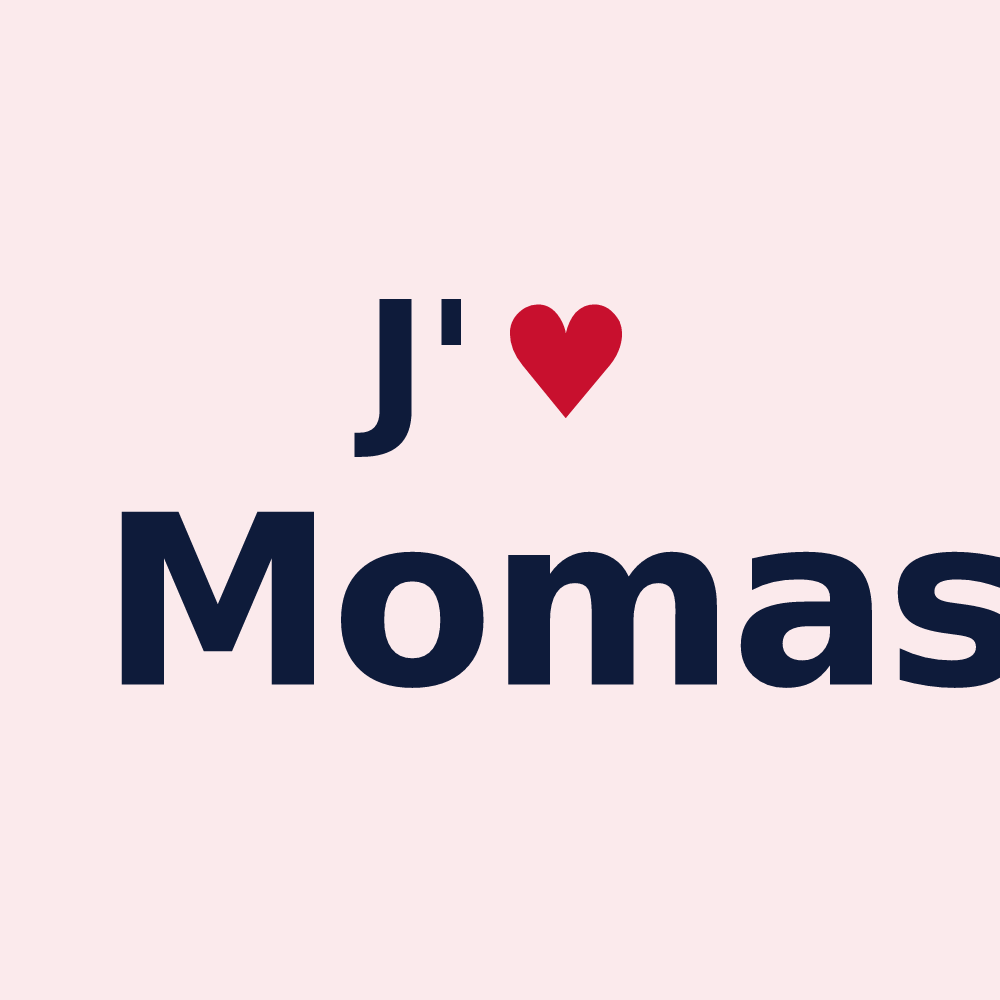 Magnet personnalisé Momas — design « J'aime Momas » imprimé sur le magnet