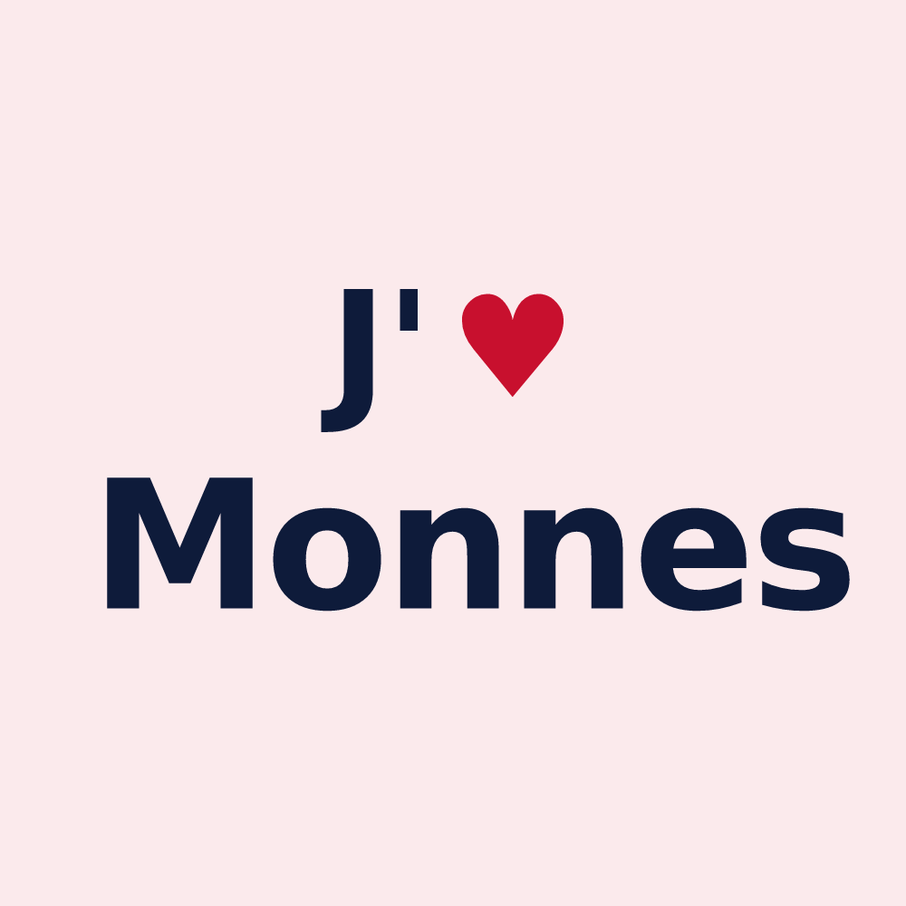 Magnet personnalisé Monnes — design « J'aime Monnes » imprimé sur le magnet