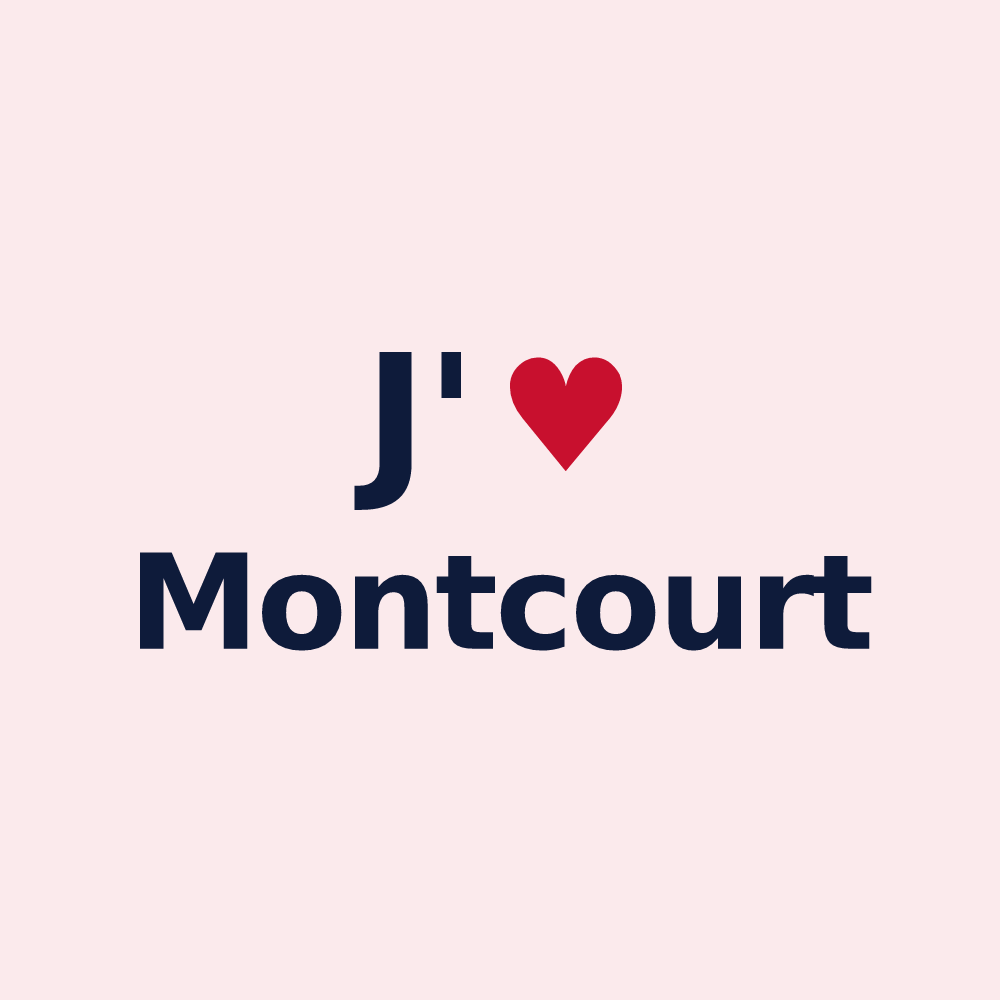 Magnet personnalisé Montcourt — design « J'aime Montcourt » imprimé sur le magnet