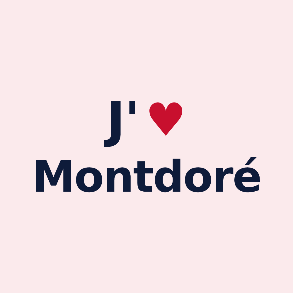 Magnet personnalisé Montdoré — design « J'aime Montdoré » imprimé sur le magnet