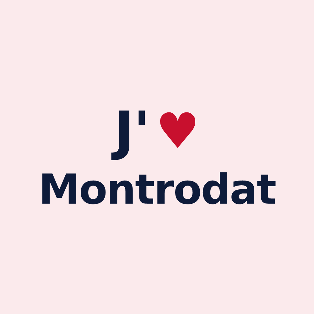 Magnet personnalisé Montrodat — design « J'aime Montrodat » imprimé sur le magnet