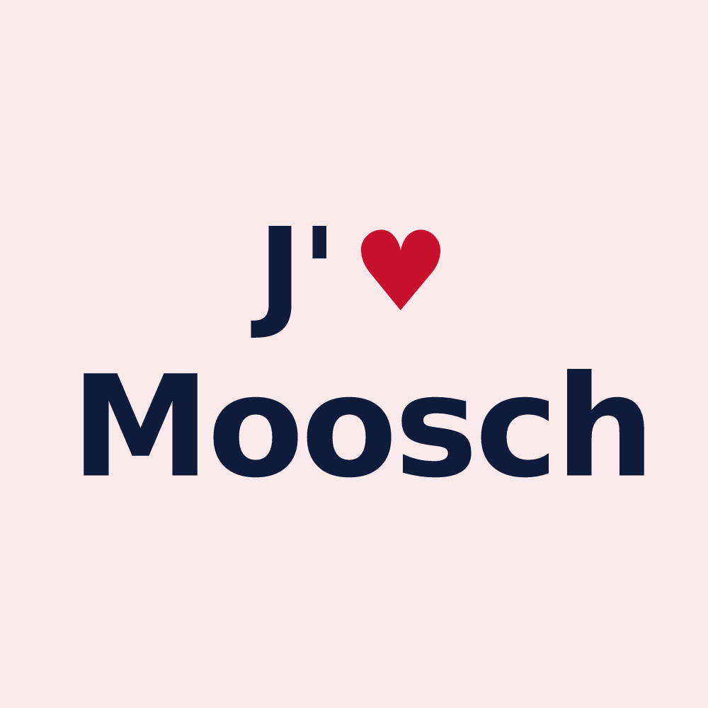 Magnet personnalisé Moosch — design « J'aime Moosch » imprimé sur le magnet