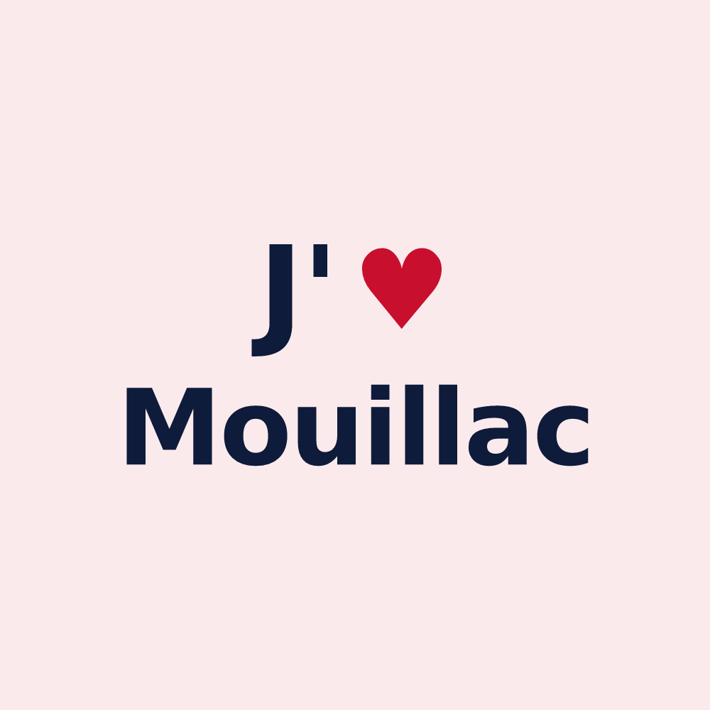 Magnet personnalisé Mouillac — design « J'aime Mouillac » imprimé sur le magnet
