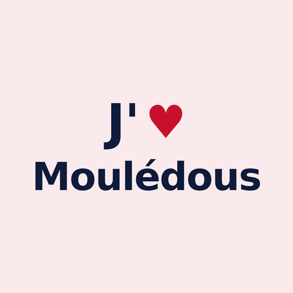 Magnet personnalisé Moulédous — design « J'aime Moulédous » imprimé sur le magnet