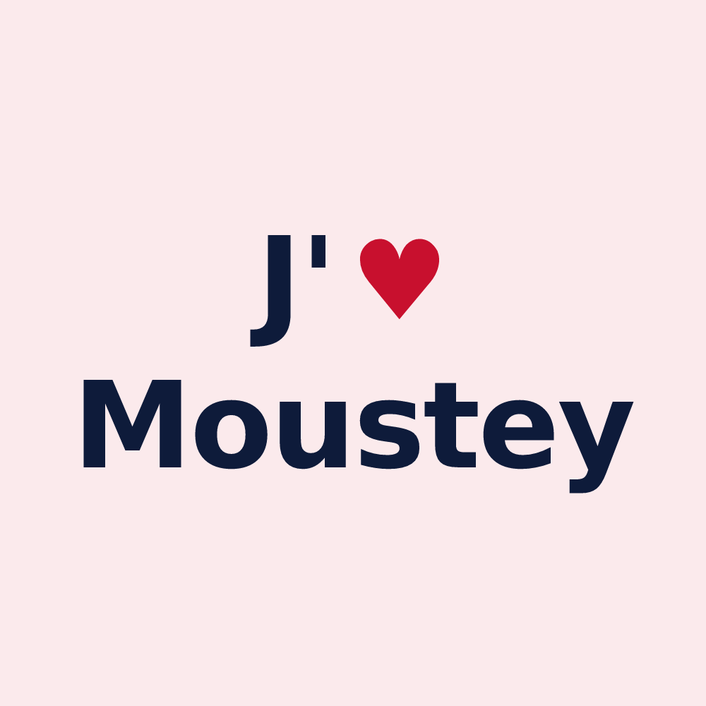 Magnet personnalisé Moustey — design « J'aime Moustey » imprimé sur le magnet