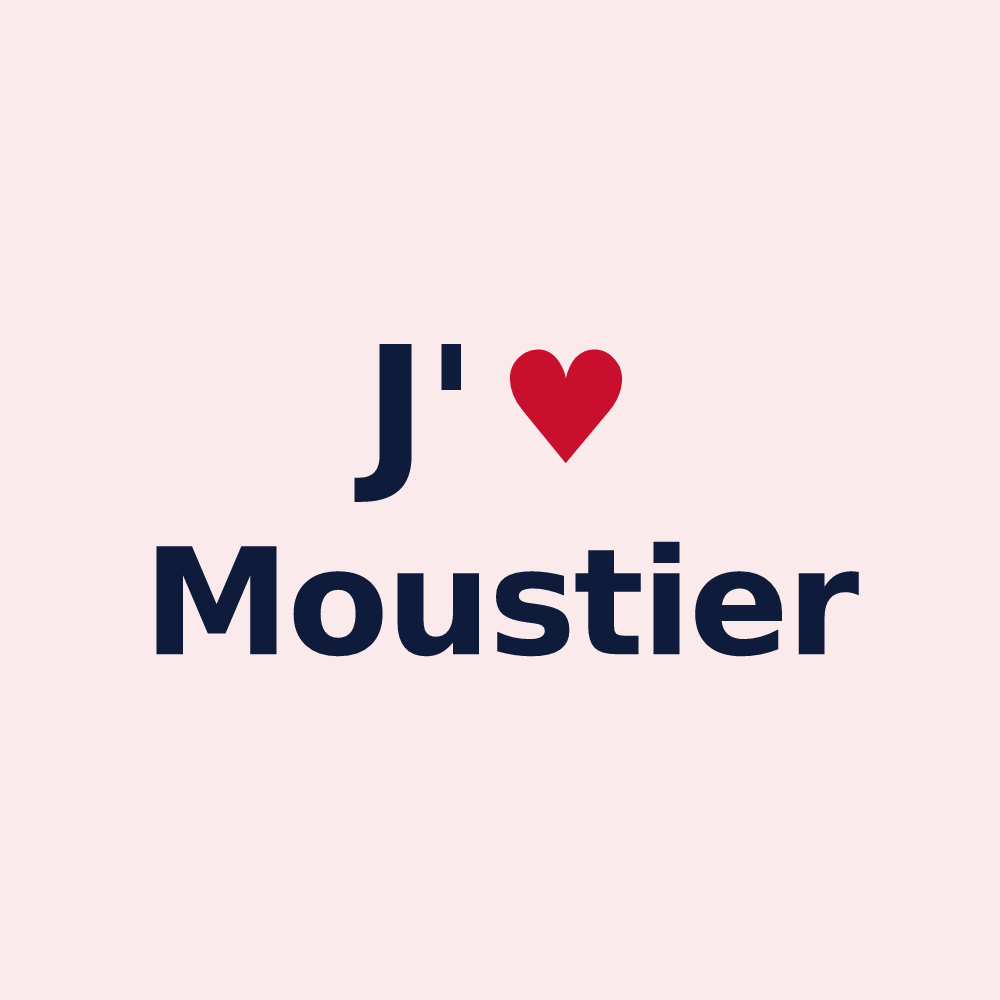Magnet personnalisé Moustier — design « J'aime Moustier » imprimé sur le magnet