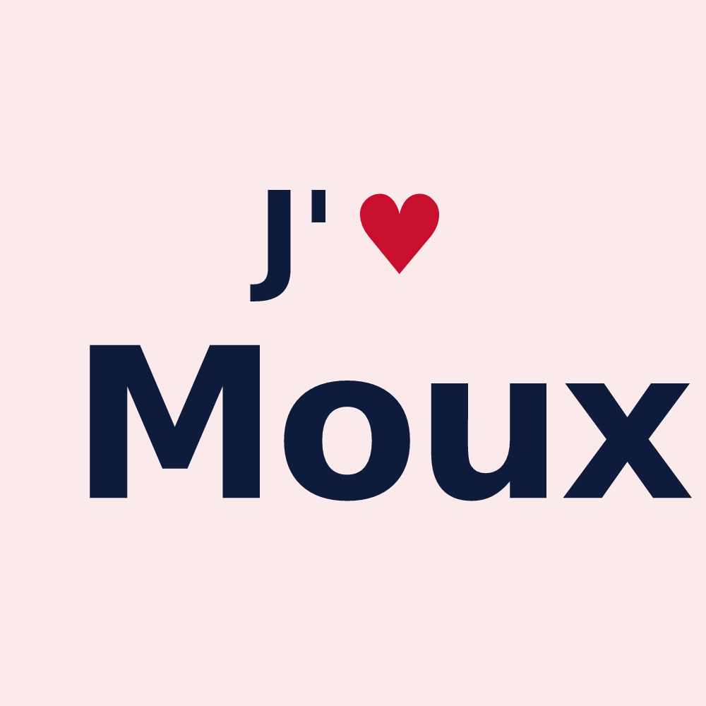 Magnet personnalisé Moux — design « J'aime Moux » imprimé sur le magnet