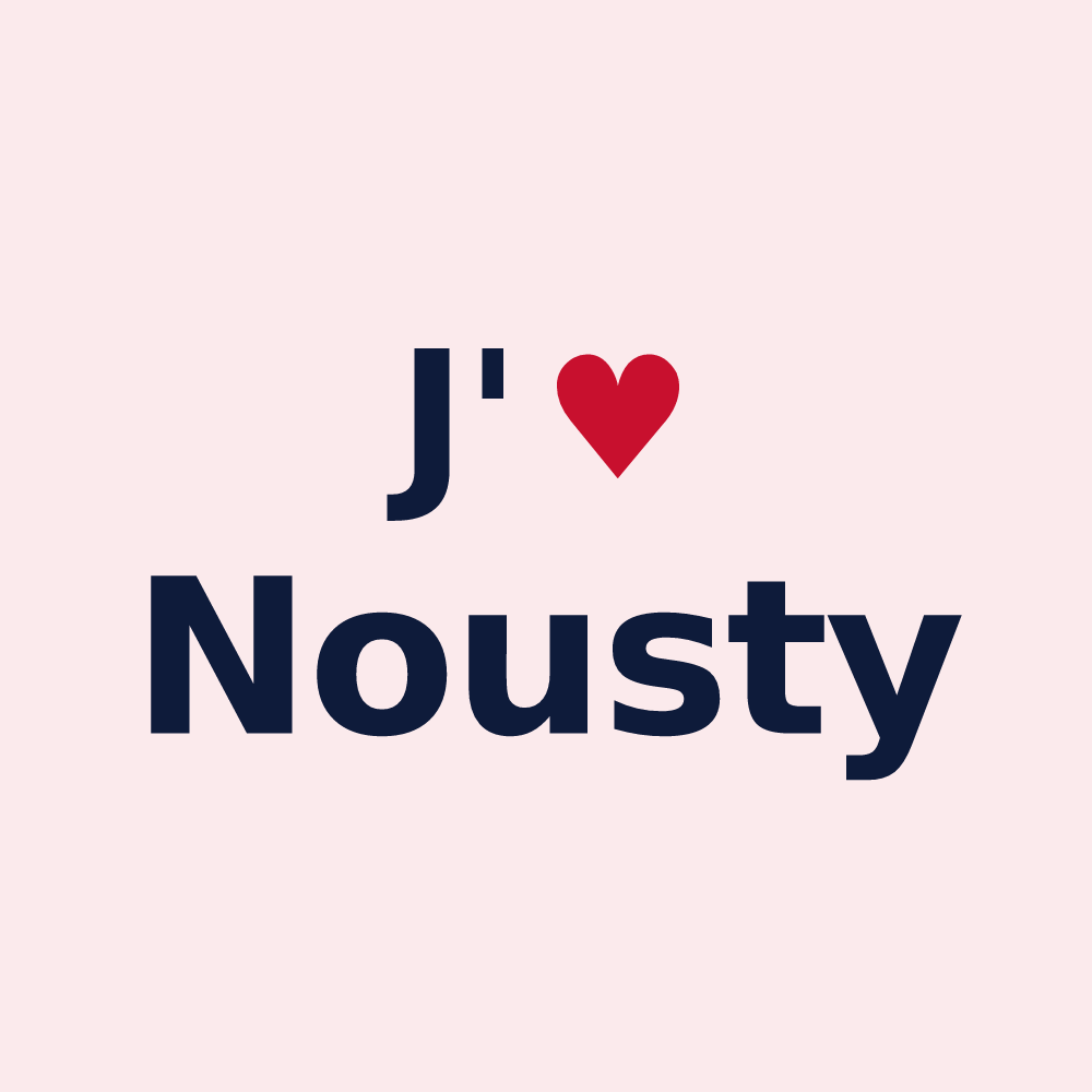 Magnet personnalisé Nousty — design « J'aime Nousty » imprimé sur le magnet