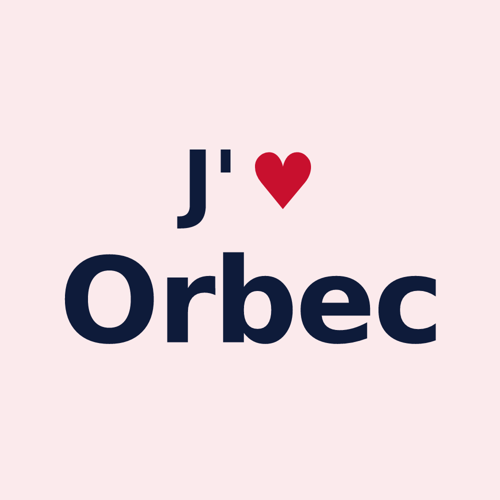 Magnet personnalisé Orbec — design « J'aime Orbec » imprimé sur le magnet