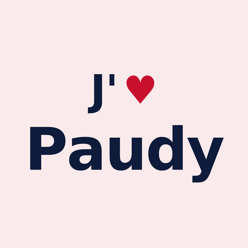 Magnet personnalisé Paudy — design « J'aime Paudy » imprimé sur le magnet