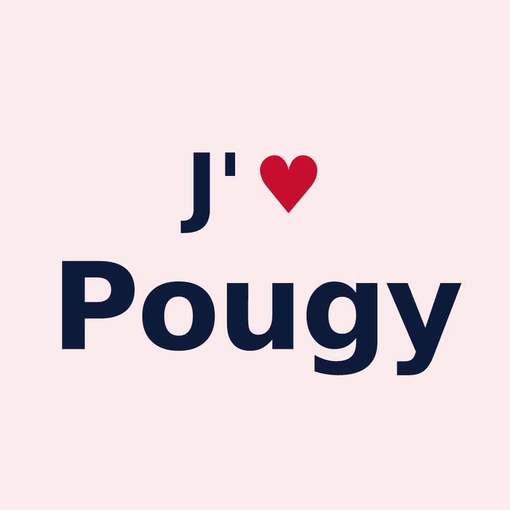 Magnet personnalisé Pougy — design « J'aime Pougy » imprimé sur le magnet