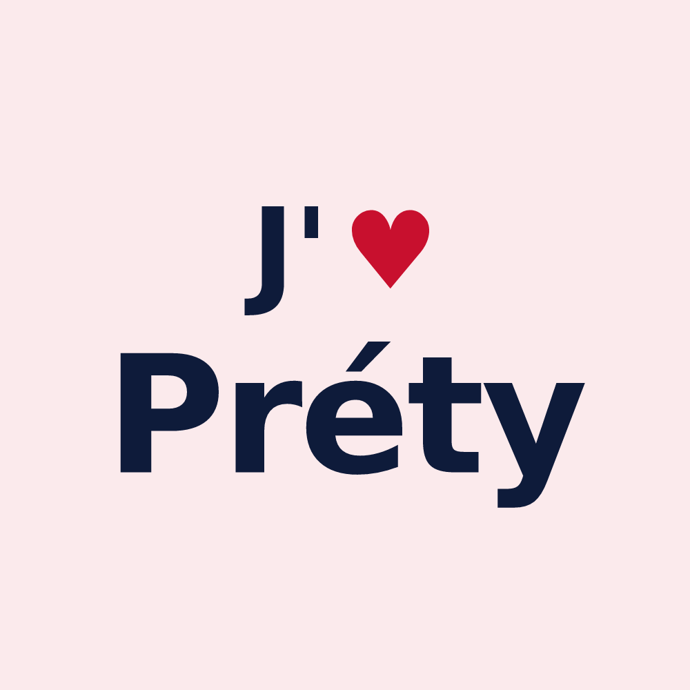 Magnet personnalisé Préty — design « J'aime Préty » imprimé sur le magnet