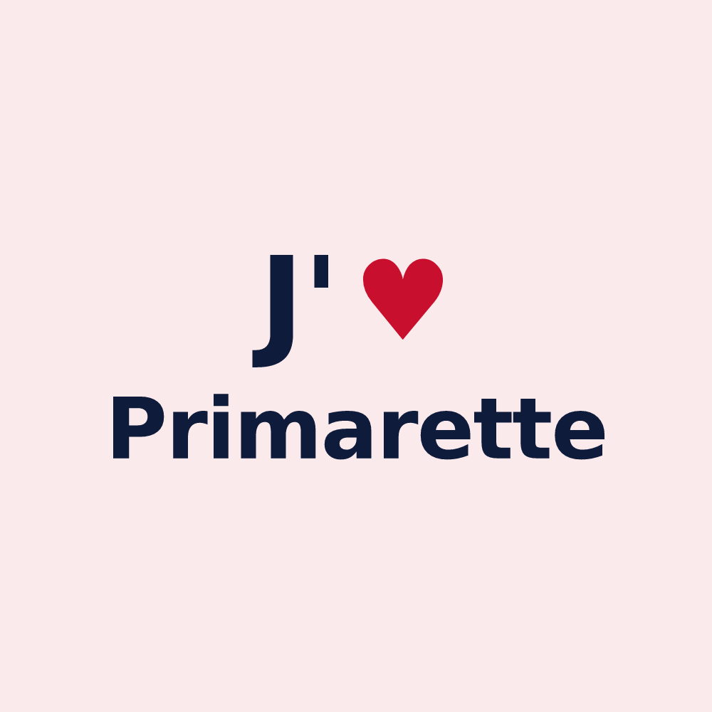 Magnet personnalisé Primarette — design « J'aime Primarette » imprimé sur le magnet