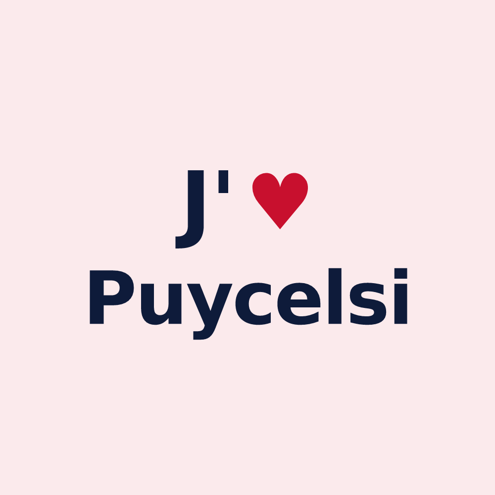 Magnet personnalisé Puycelsi — design J'aime Puycelsi