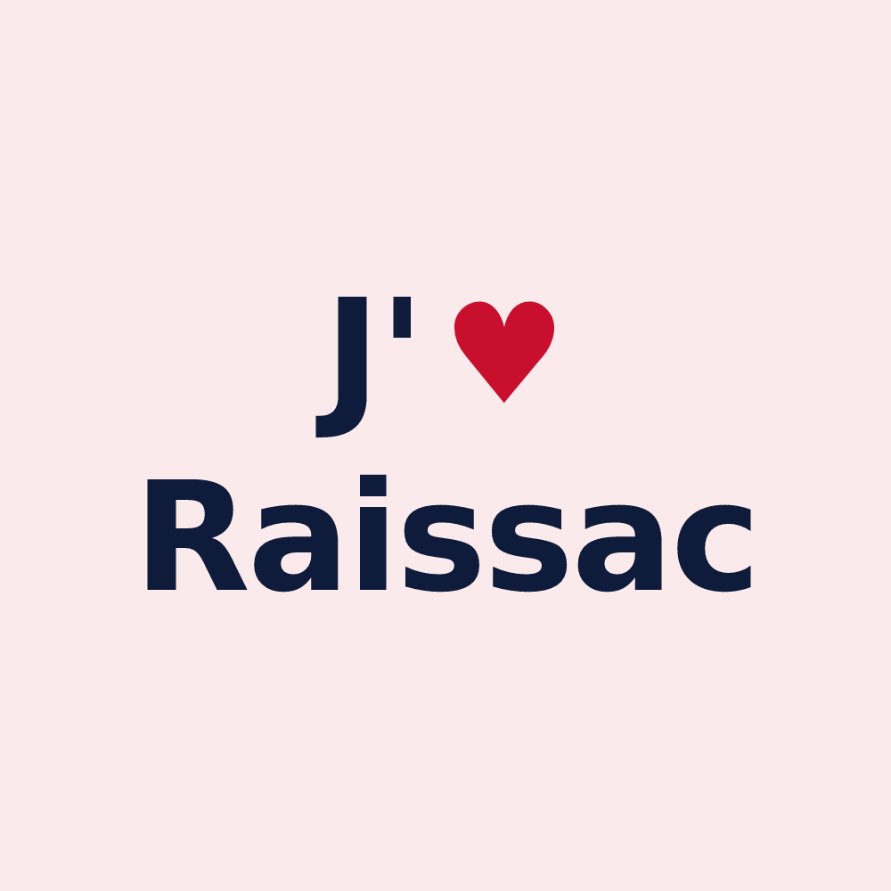 Magnet personnalisé Raissac — design « J'aime Raissac » imprimé sur le magnet