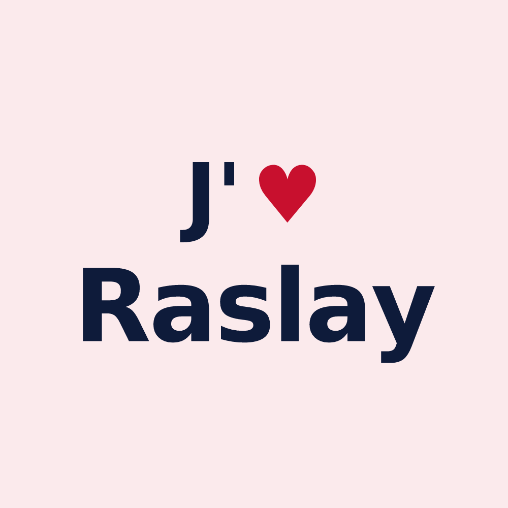 Magnet personnalisé Raslay — design « J'aime Raslay » imprimé sur le magnet