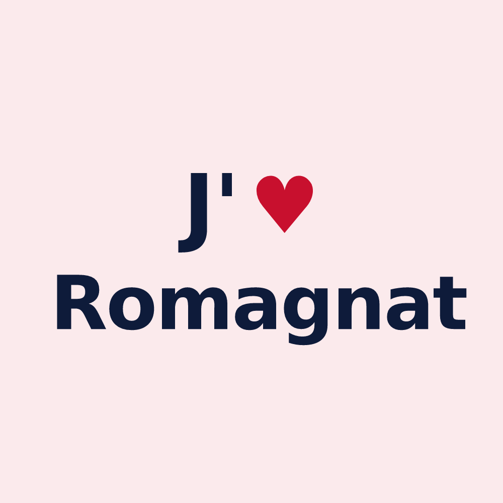 Magnet personnalisé Romagnat — design « J'aime Romagnat » imprimé sur le magnet