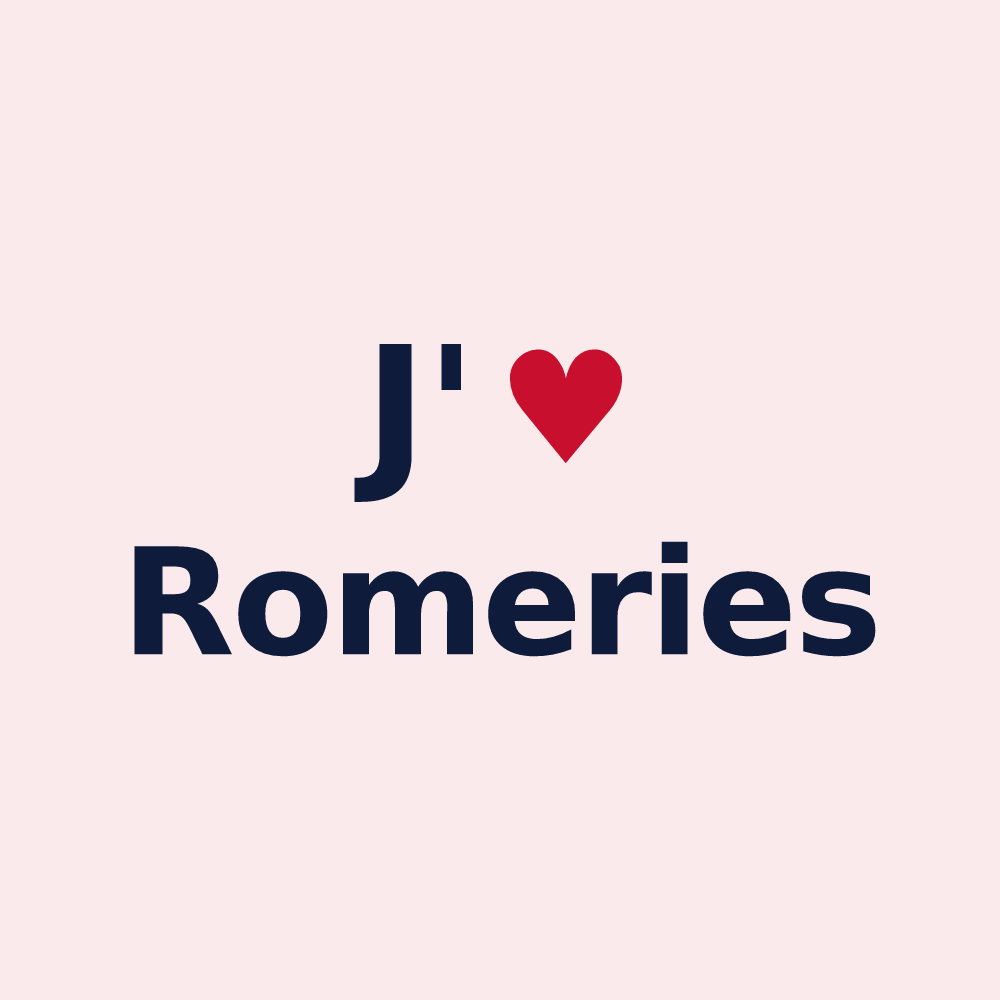Magnet personnalisé Romeries — design « J'aime Romeries » imprimé sur le magnet