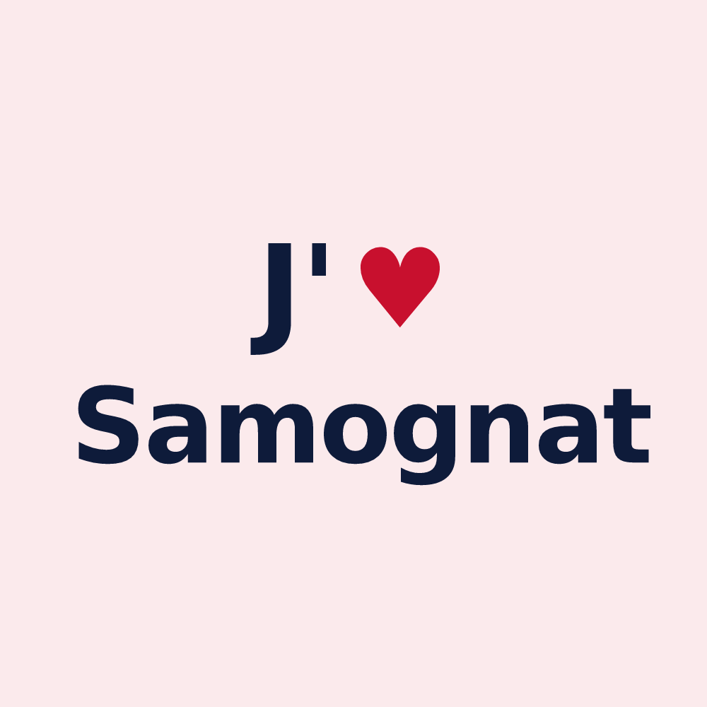 Magnet personnalisé Samognat — design « J'aime Samognat » imprimé sur le magnet
