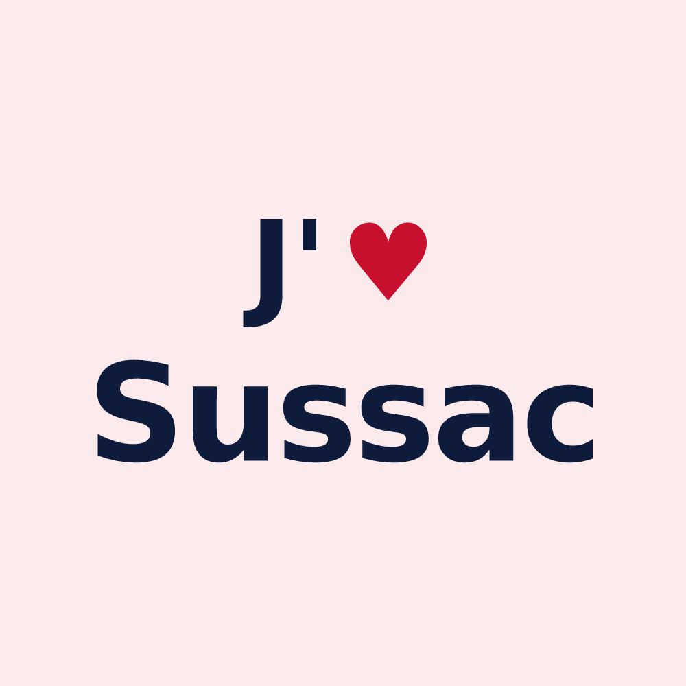 Magnet personnalisé Sussac — design « J'aime Sussac » imprimé sur le magnet