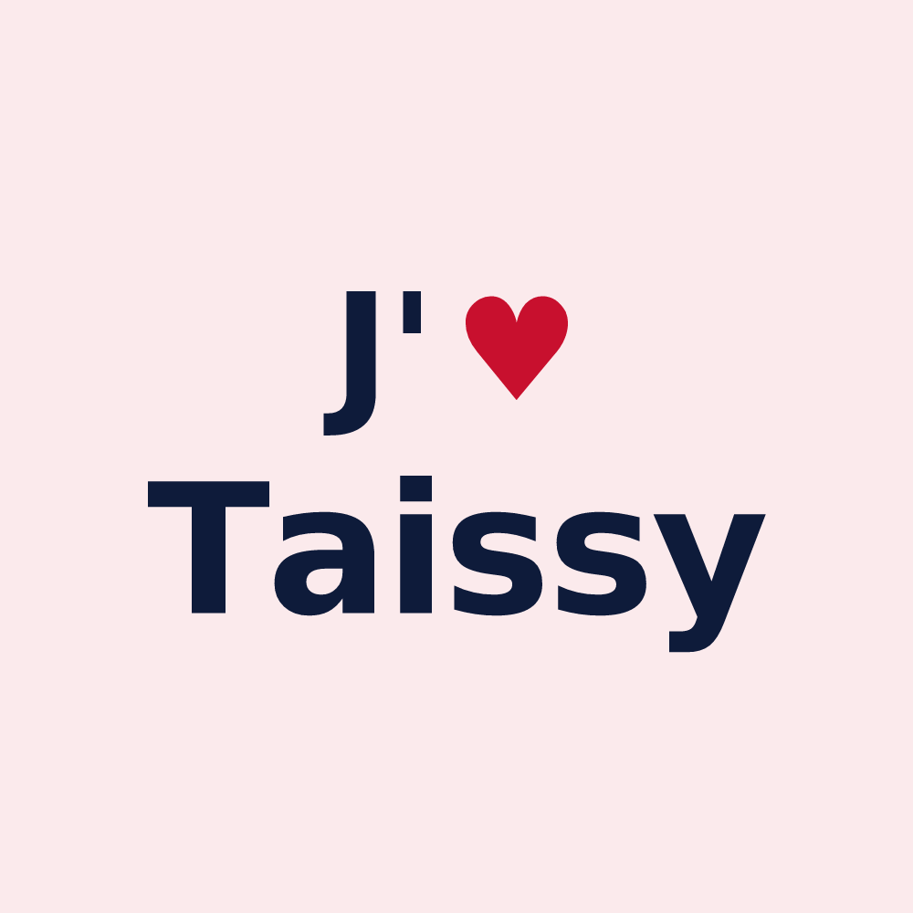 Magnet personnalisé Taissy — design « J'aime Taissy » imprimé sur le magnet