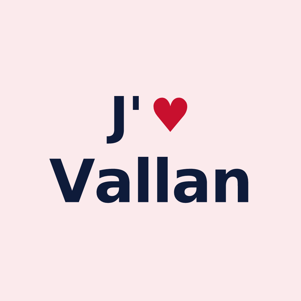 Magnet personnalisé Vallan — design « J'aime Vallan » imprimé sur le magnet