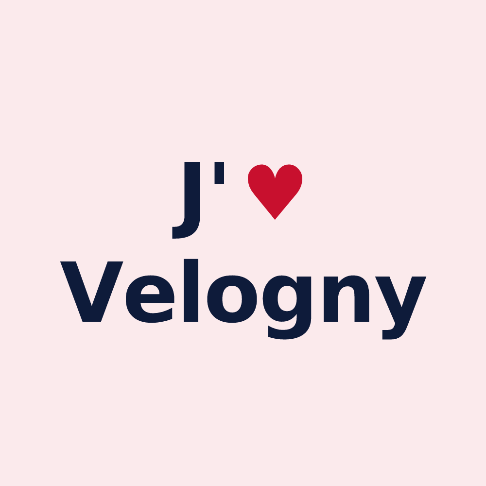 Magnet personnalisé Velogny — design « J'aime Velogny » imprimé sur le magnet